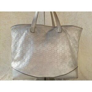 GUCCI tote bag silver GG monogram leather